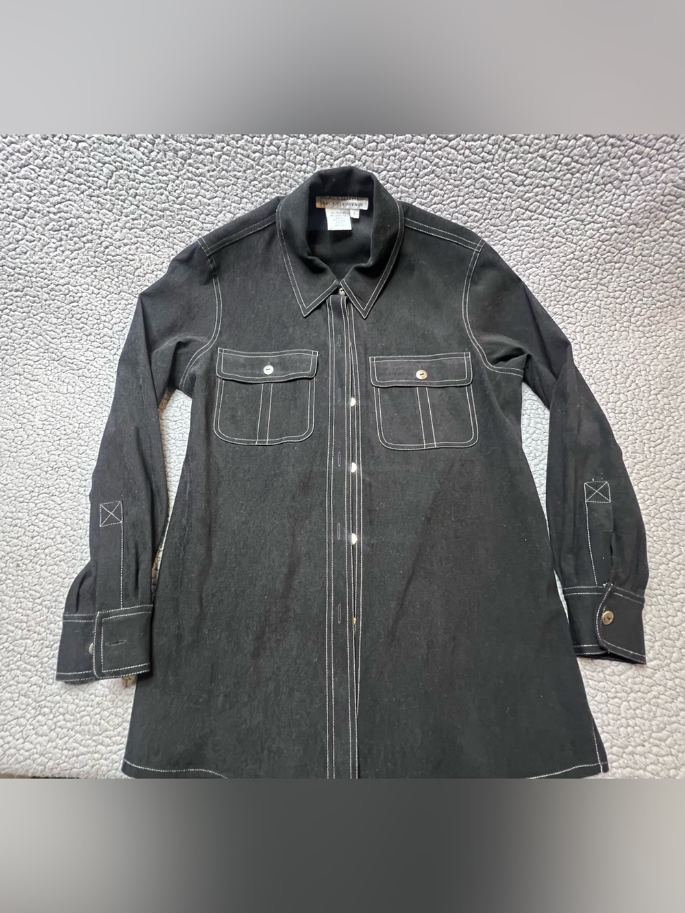 Real  Clothes Saks Fifth Avenue Black Long Blouse Womens Size P Vintage Button